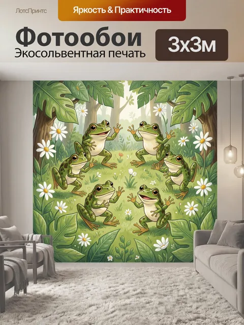 Фотообои Пять лягушек в зелёных джунглях