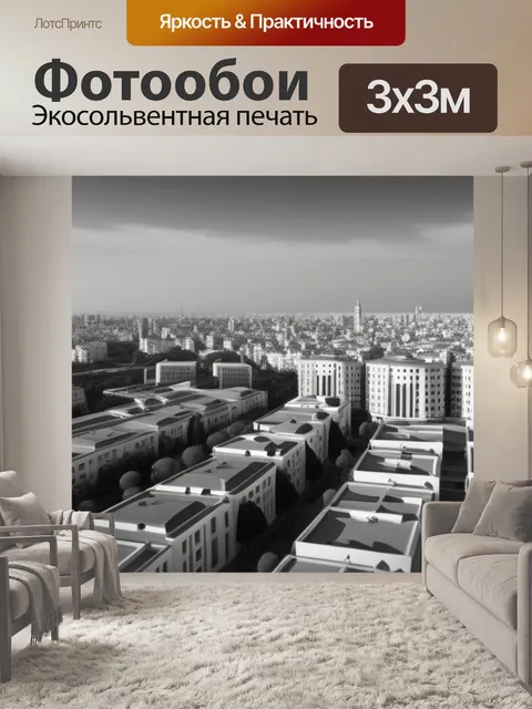 Фотообои пейзаж с архитектурными зданиями чернобелый