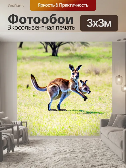 Фотообои животные в стиле акварельный животные с шутливыми кенгуру, скачущими по австралийским лугам