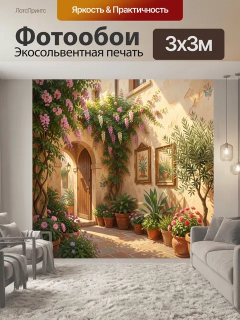 Фотообои Средиземноморский патио с глицинией