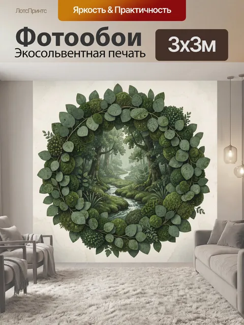 Фотообои Лесной пейзаж в зеленом венке