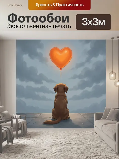 Фотообои Щенок и сердечный шарик
