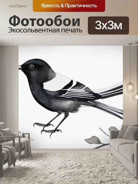 Фотообои черно белая птица