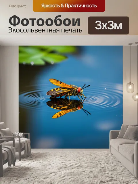 Фотообои мотылёк, отражающийся в воде
