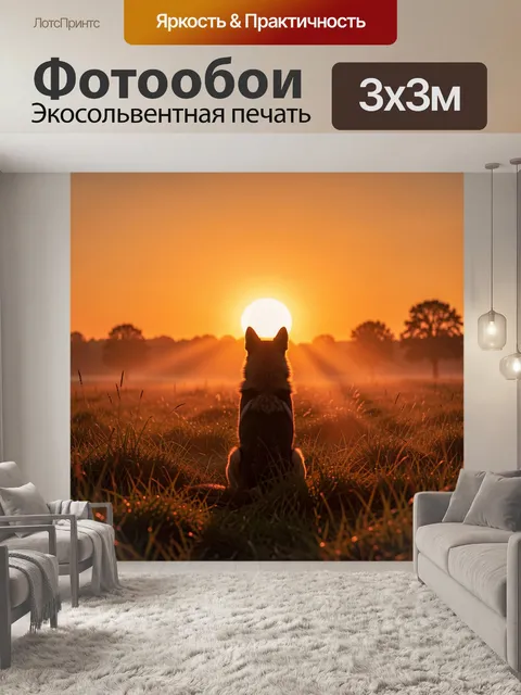 Фотообои Собака на рассвете в поле