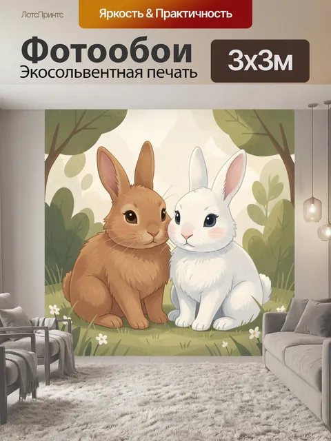 Фотообои Два милых зайца в лесу