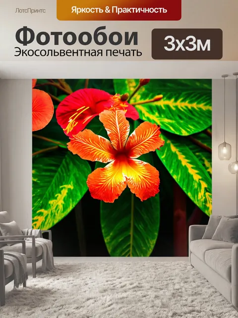 Фотообои экзотические цветы с яркими листьями