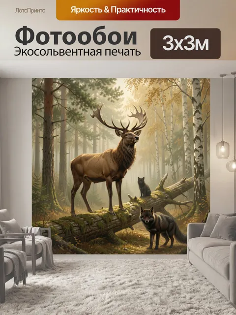 Фотообои Лесной олень с волками
