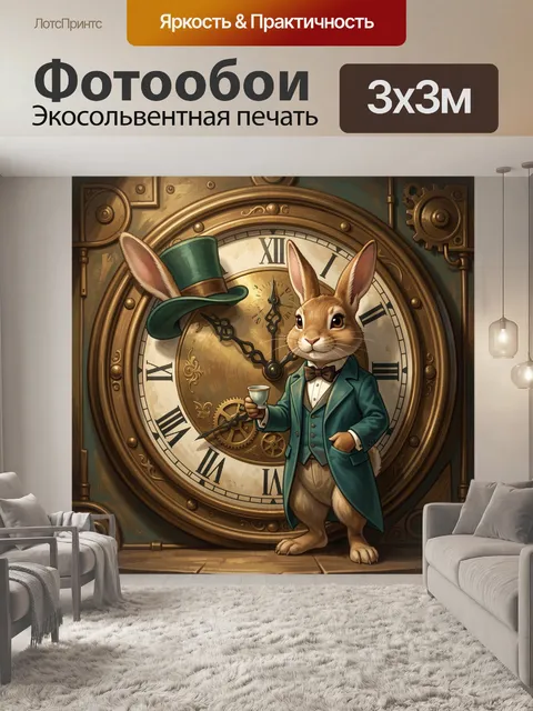 Фотообои Кролик в костюме у часов