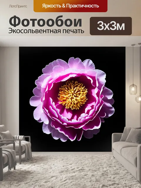 Фотообои пионы в круге света, с темным, загадочным фоном, создающим эффект загадочности и глубины