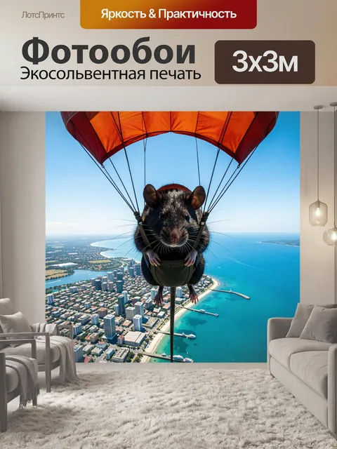 Фотообои Грызун на парашюте над побережьем