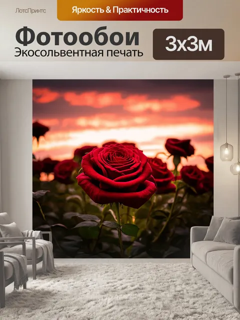 Фотообои цветы в стиле готический, где багровые розы расположены на фоне закатного неба, образуя драматичное сочетание