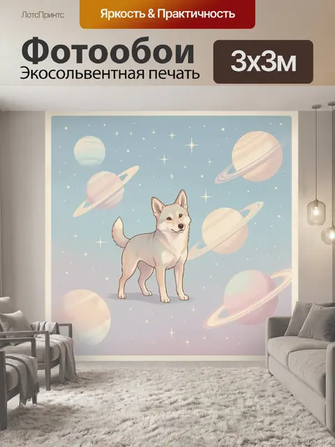 Фотообои Собака в космосе с планетами