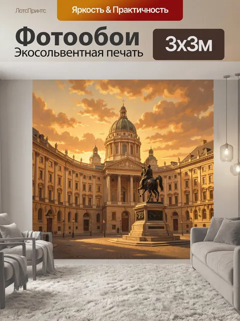 Фотообои Неоклассическая площадь с конной статуей