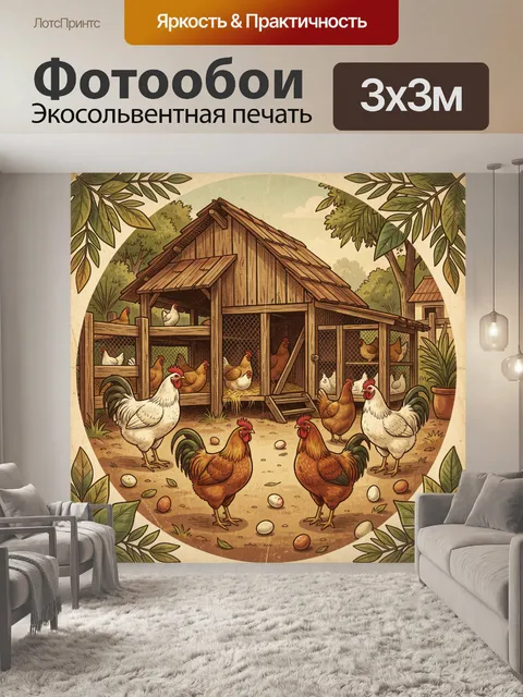 Фотообои Двор с курами и петухами