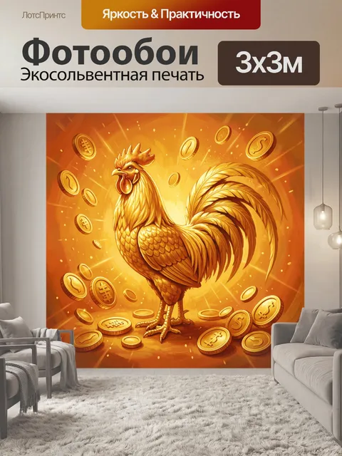 Фотообои Золотой петух среди монет