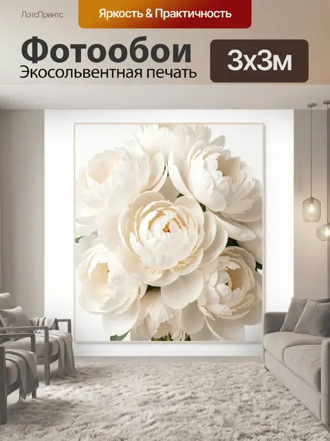 Фотообои Белые пионы крупным планом