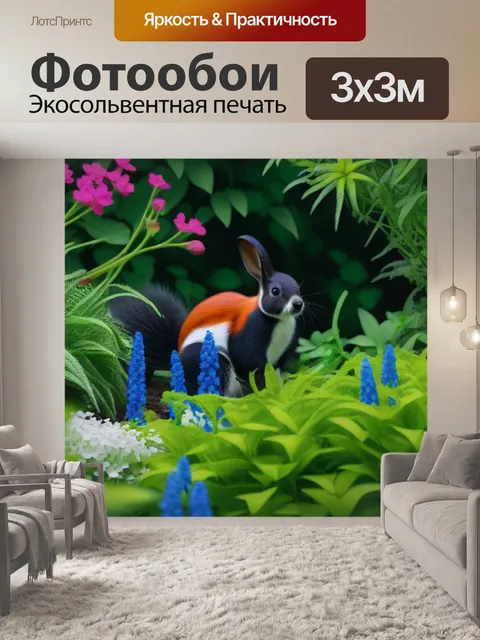Фотообои лесные животные среди цветущих растений