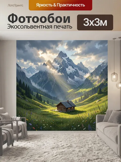 Фотообои Альпийская долина с хижиной