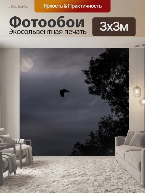 Фотообои Птица Летающая Луна Силуэты
