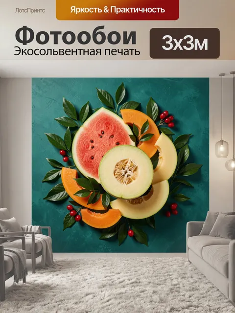 Фотообои Тропические фрукты с зелёными листьями