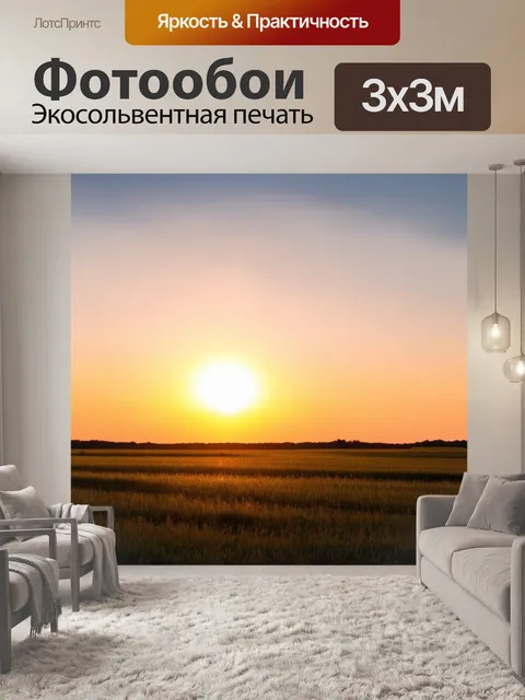 Фотообои закат на открытом поле