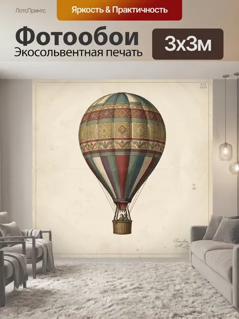 Фотообои Винтажный воздушный шар с пассажирами