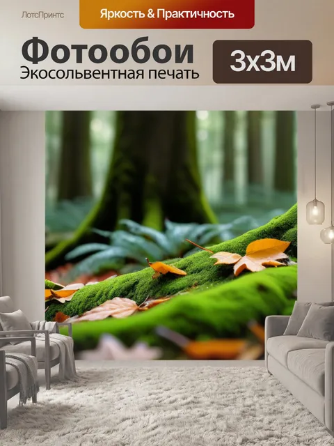 Фотообои старые деревья с мхом и упавшими листьями