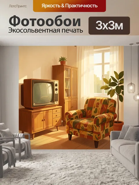 Фотообои Ретро интерьер с креслом и телевизором