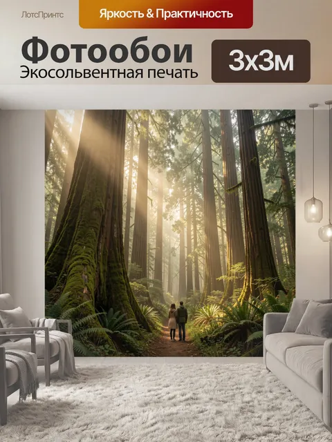 Фотообои Туманный лес с гигантскими деревьями