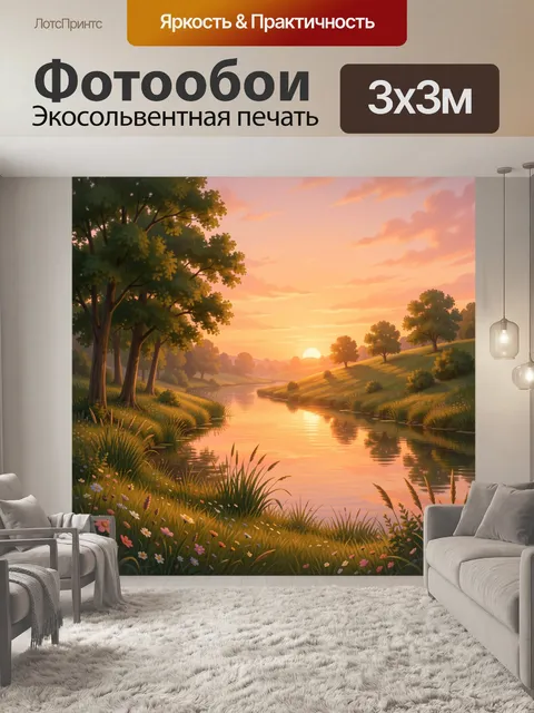 Фотообои Река на закате в лесу