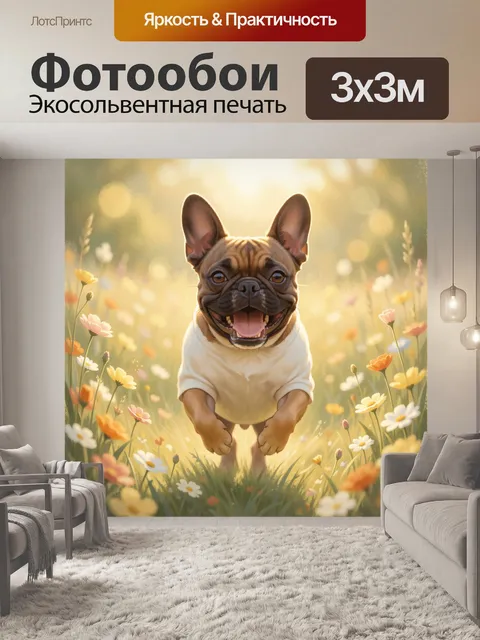 Фотообои Веселый французский бульдог в цветах