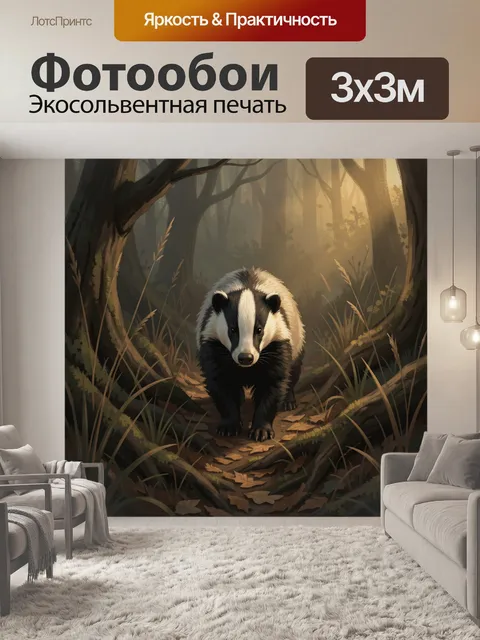 Фотообои Барсук в лесной чаще