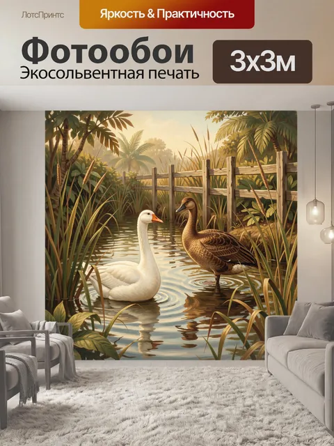 Фотообои Белый гусь и коричневая утка