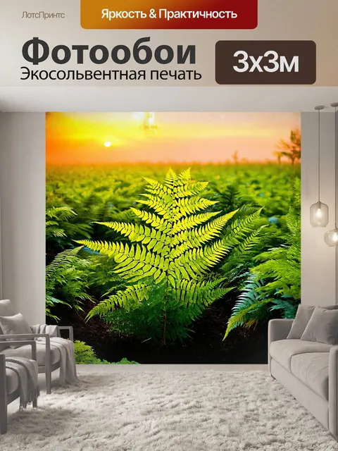 Фотообои важное место в зверином мире занимает вырастая папоротник среди большого массива зелёных растений