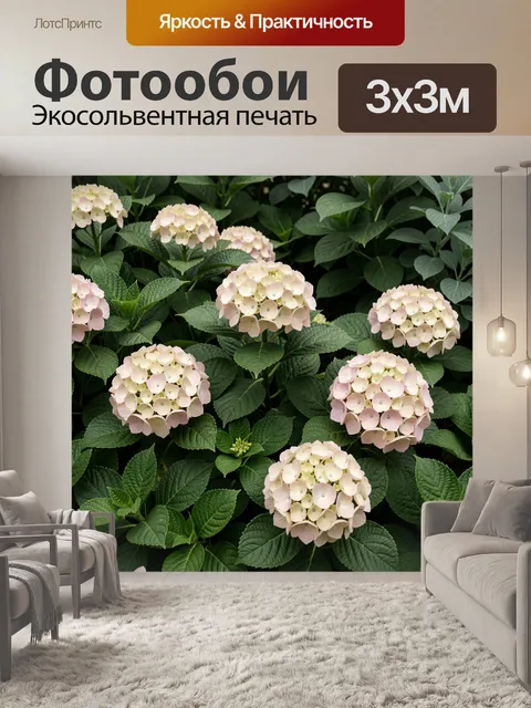 Фотообои Нежно-розовые гортензии в саду