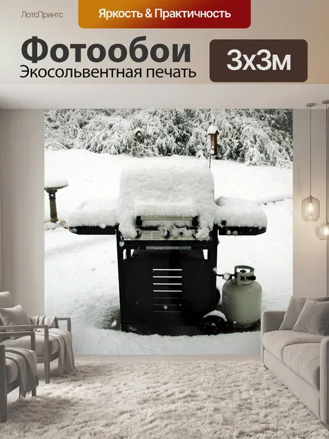 Фотообои Снег покрыл барбекю решетка