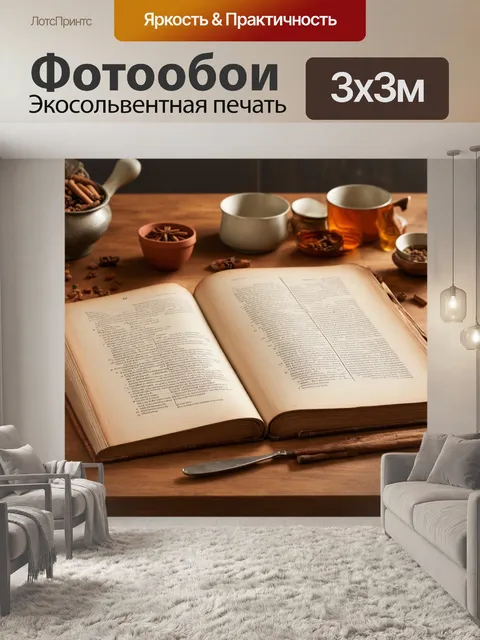 Фотообои винтаж изображают старинные кулинарные книги