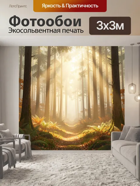 Фотообои Солнечный лесной путь в тумане