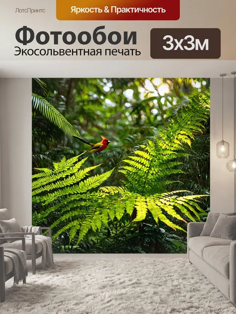 Фотообои с папоротниками в тропическом лесу