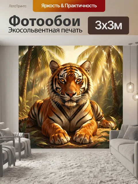 Фотообои Тигр в тропических джунглях