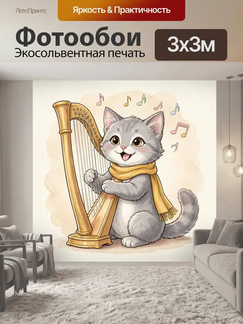 Фотообои Серый котенок с арфой