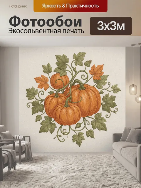 Фотообои Тыквы и осенние листья в завитках