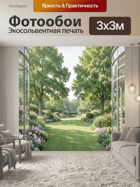 Фотообои Сад с цветочными клумбами