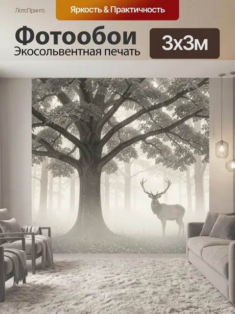 Фотообои Олень в туманном лесу