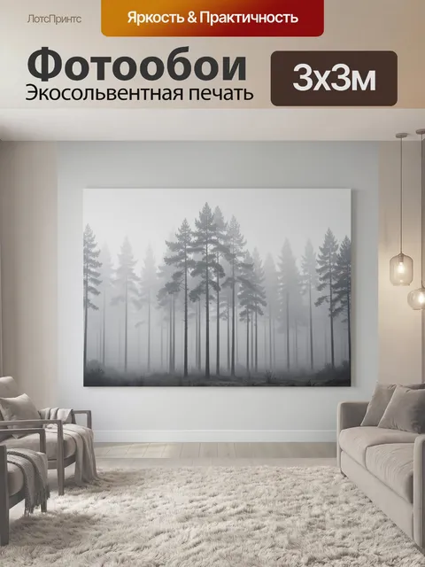 Фотообои Туманный сосновый лес