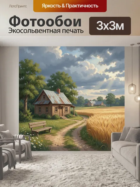 Фотообои Деревенский дом у пшеничного поля
