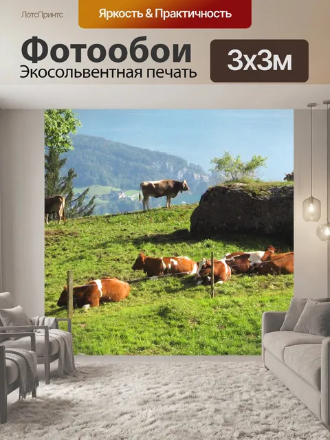 Фотообои Коровы на швейцарские Альпы
