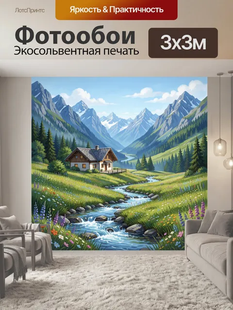 Фотообои Альпийский дом у горной реки