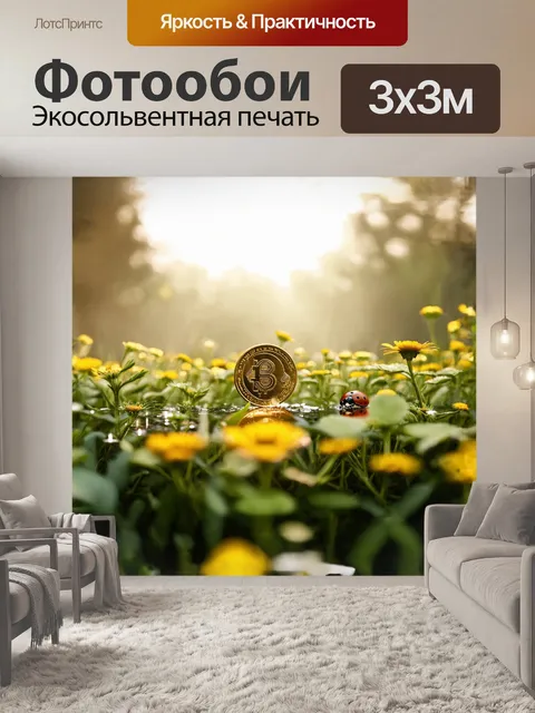 Фотообои просторный сад, утопающий в утреннем тумане, скрывает среди зелени несколько евро монет, переставших быть в…